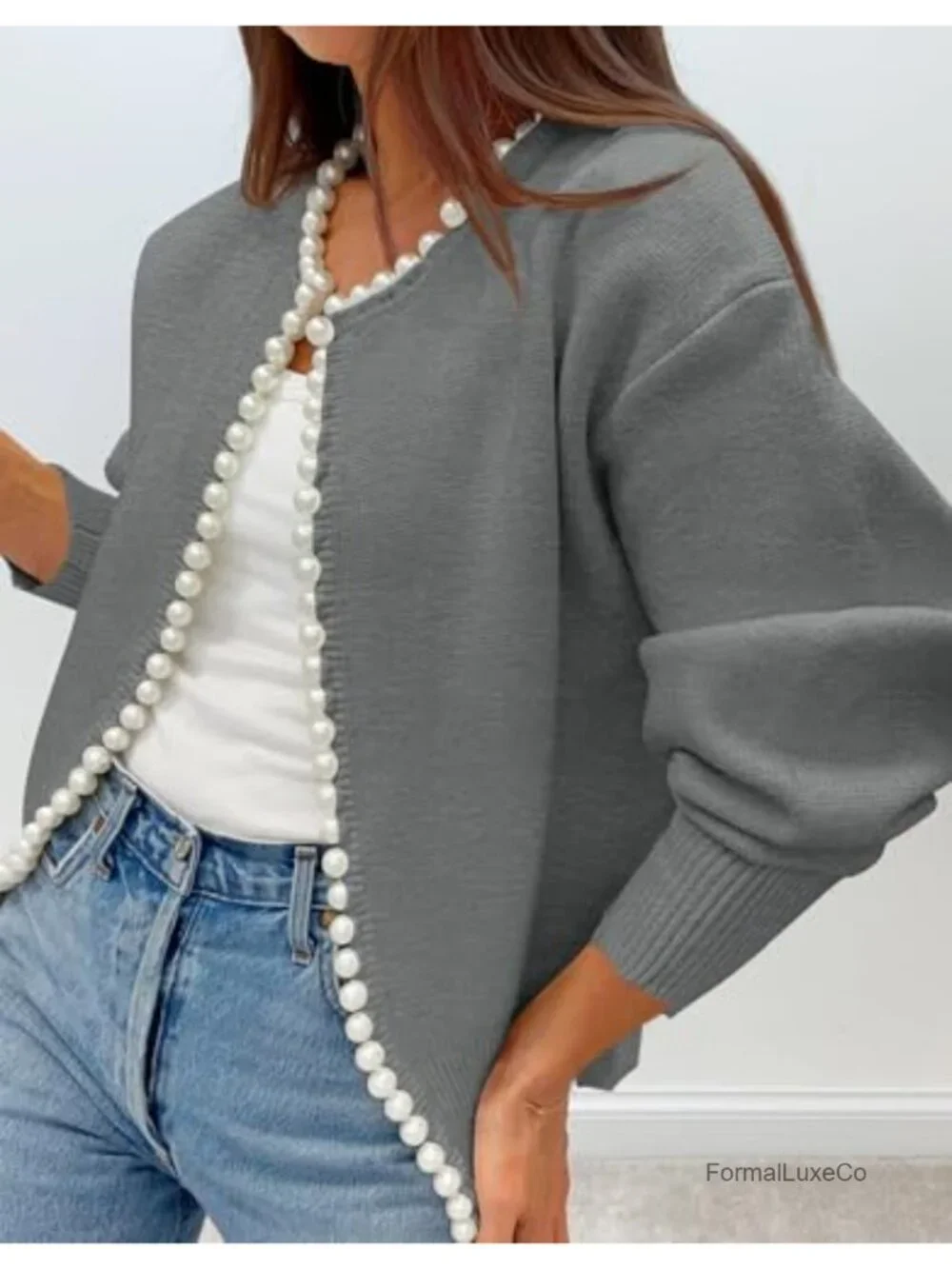 Kedera Pearl Cardigan Women's Elegant Embellished Long Sleeve Oversized Knit